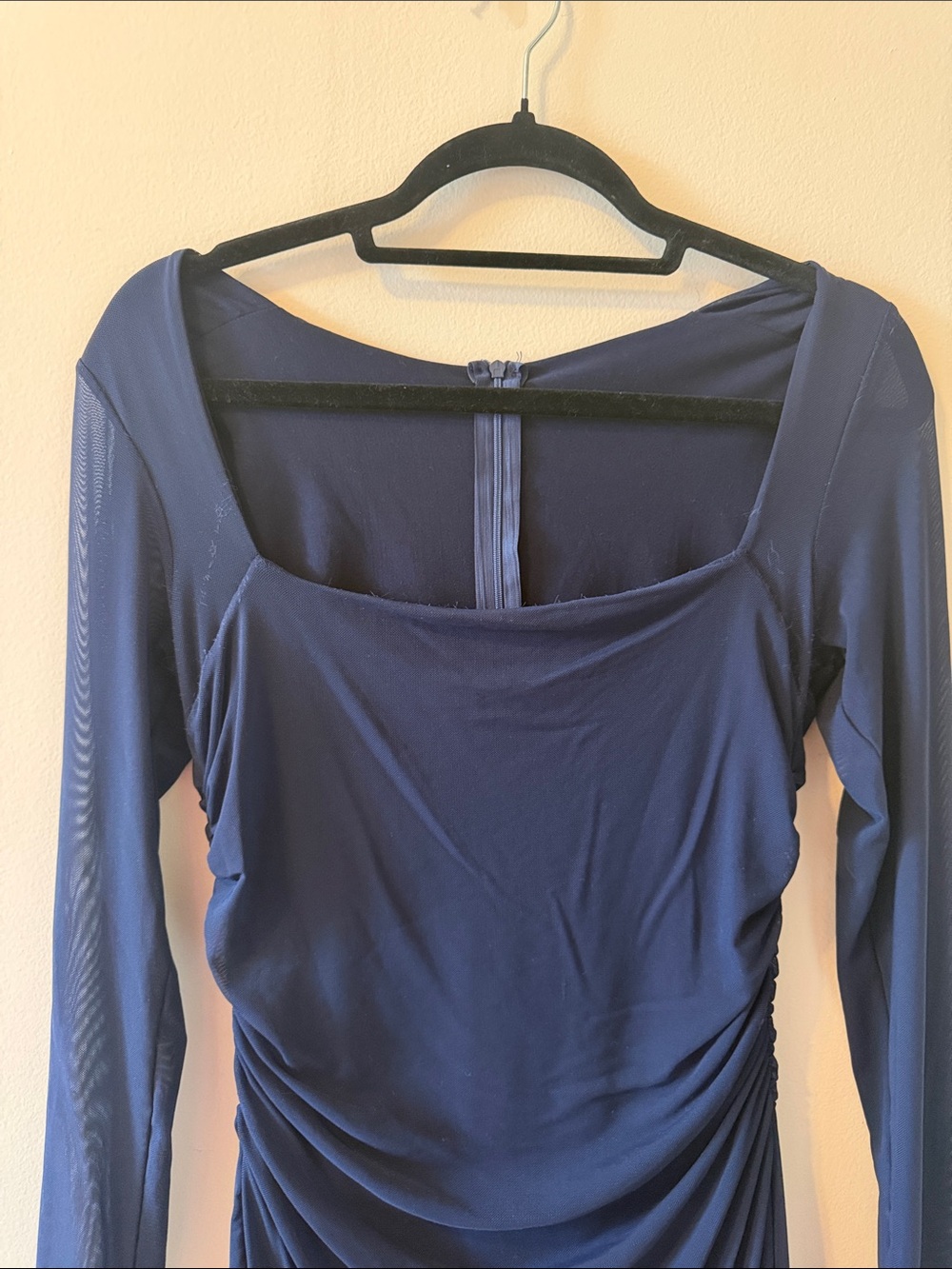 Long Sleeve Navy Ruched Maxi Dress - Women